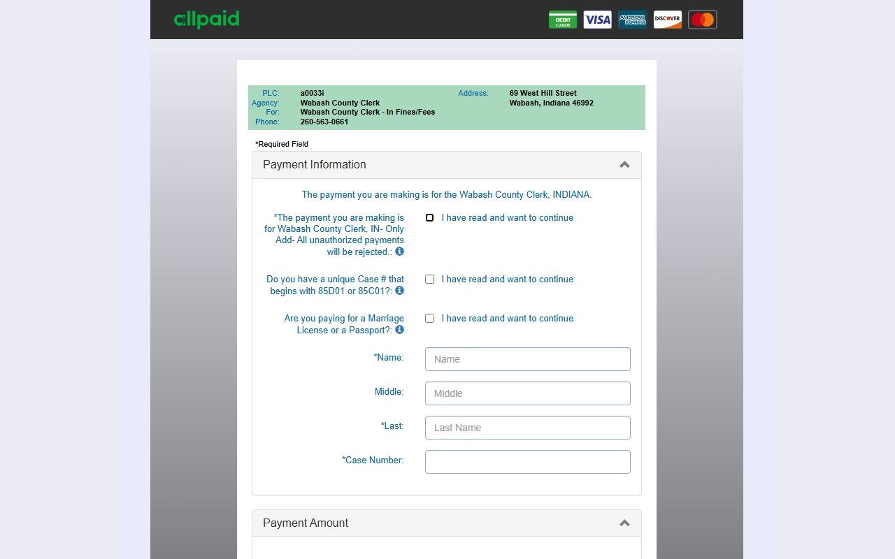 Wabash County Clerk GovPay court fines and fees page