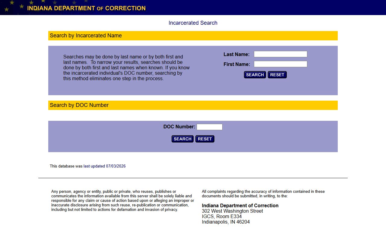 Wabash County arrest records Indiana DOC offender locator