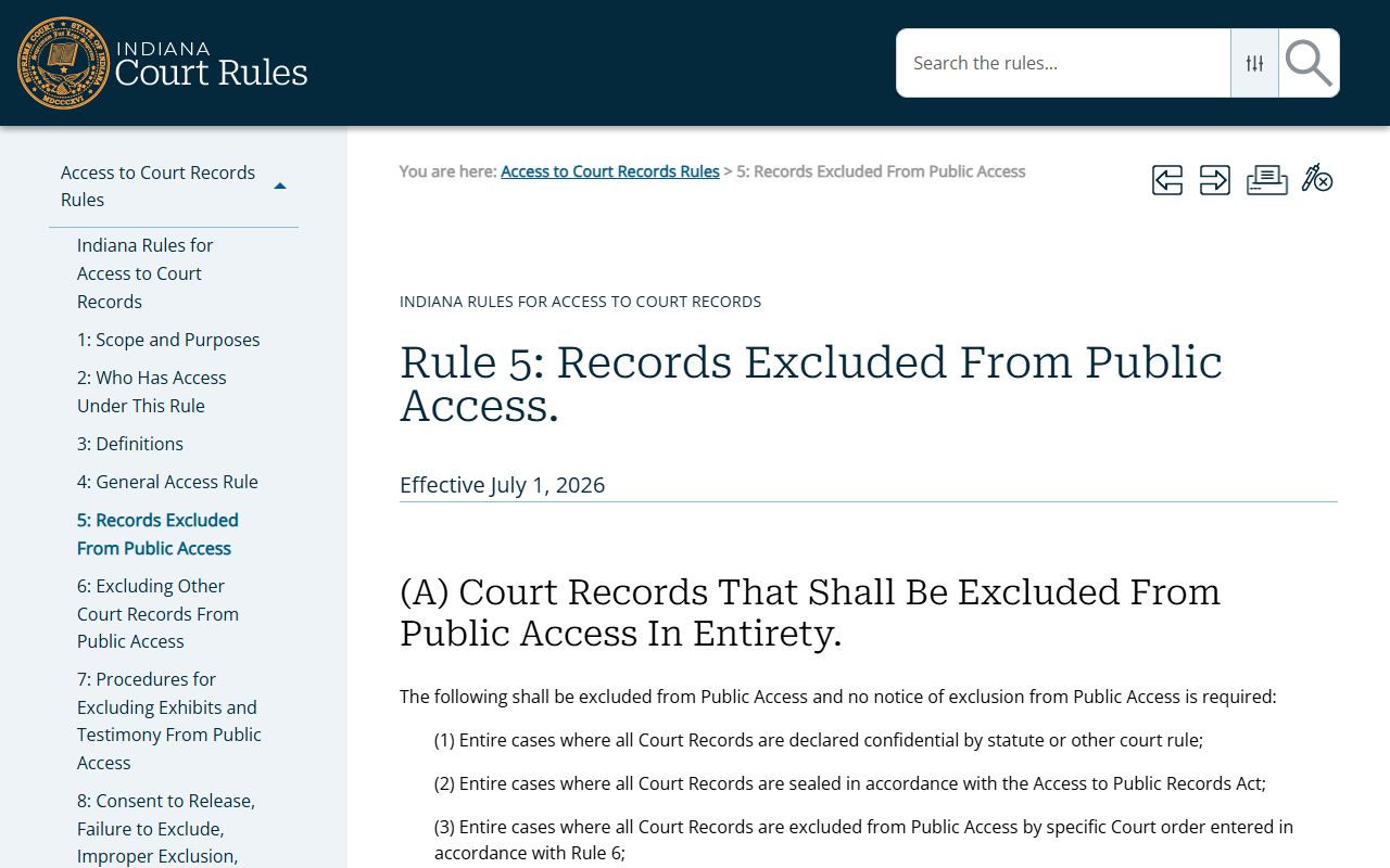 Wabash County court records Rule 5 public access limits
