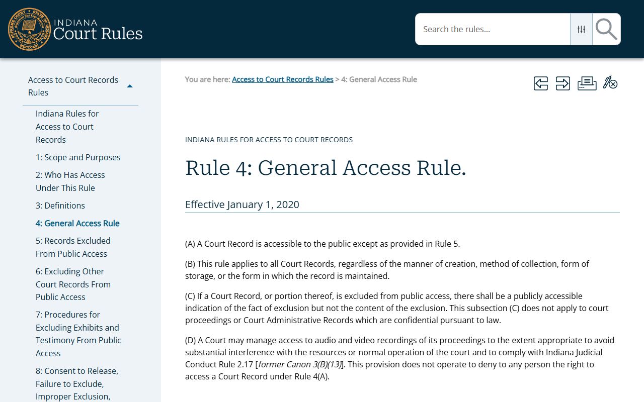 Wabash County court records Rule 4 public access standard