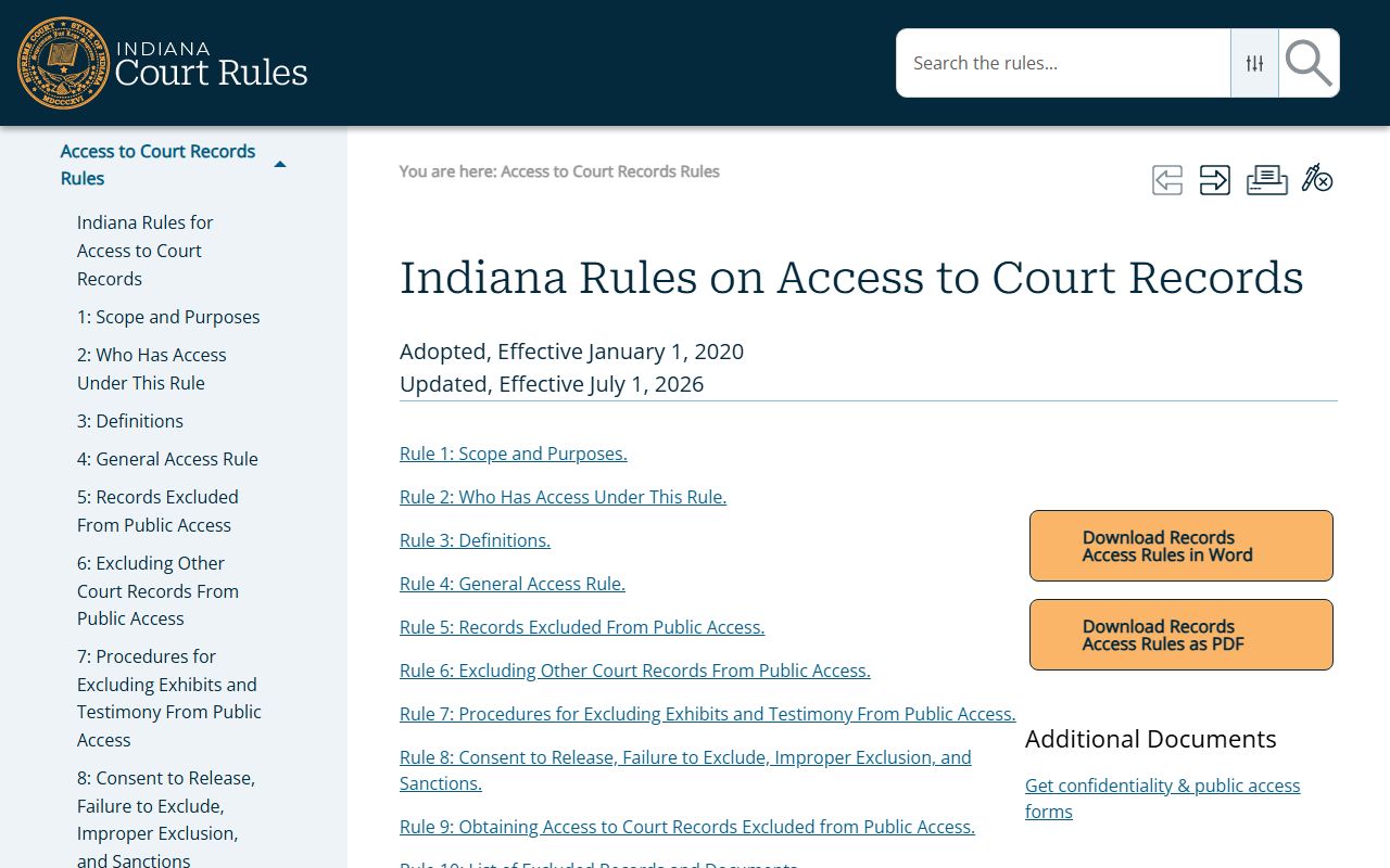 Wabash County court records Indiana access rules index