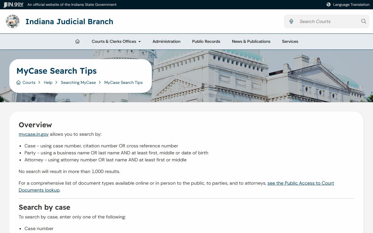 Wabash County court records MyCase search instructions