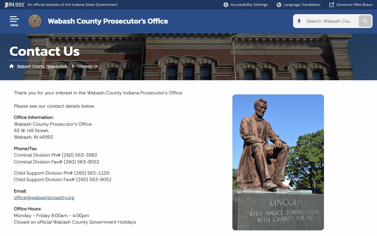 Wabash County criminal court records prosecutor contact