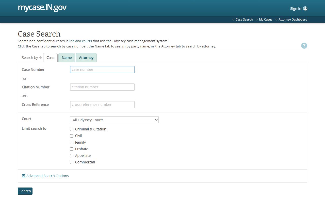 Wabash County court records Indiana MyCase search interface