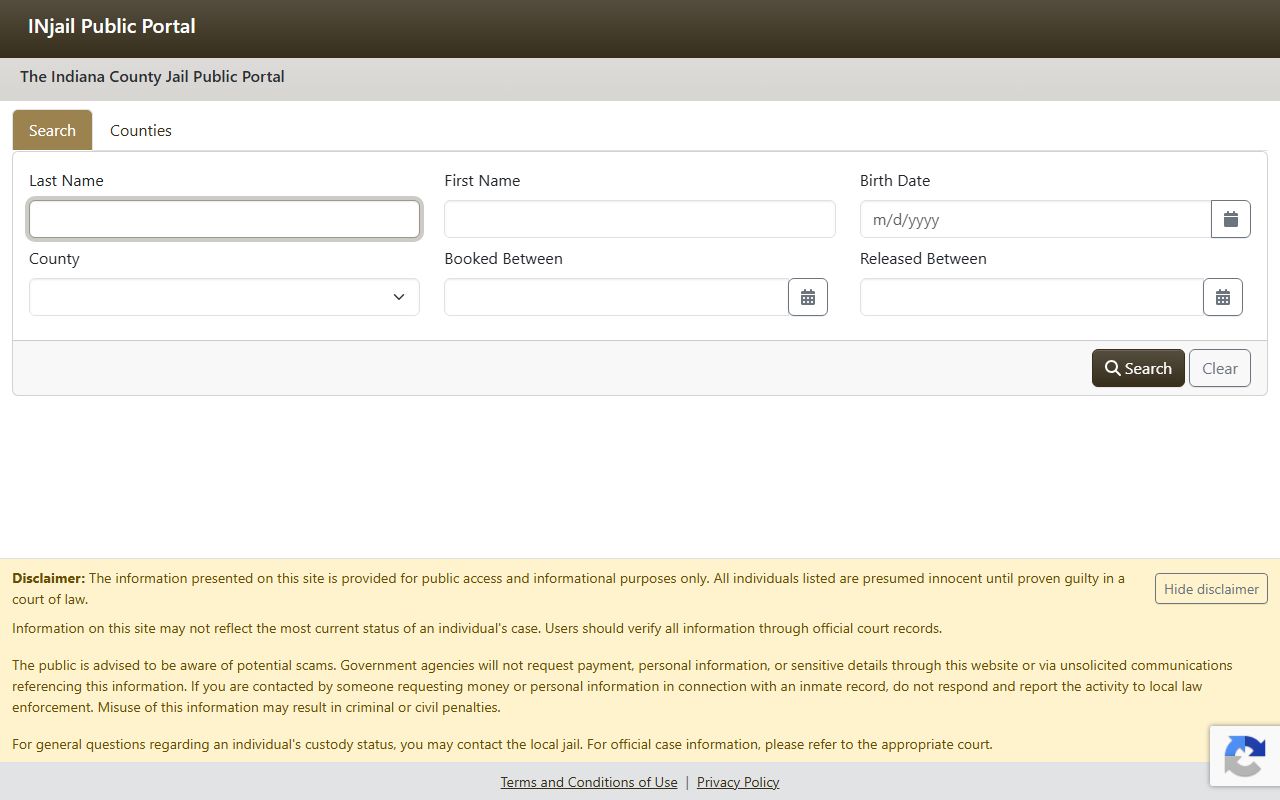 Wabash County inmate records Indiana INjail portal