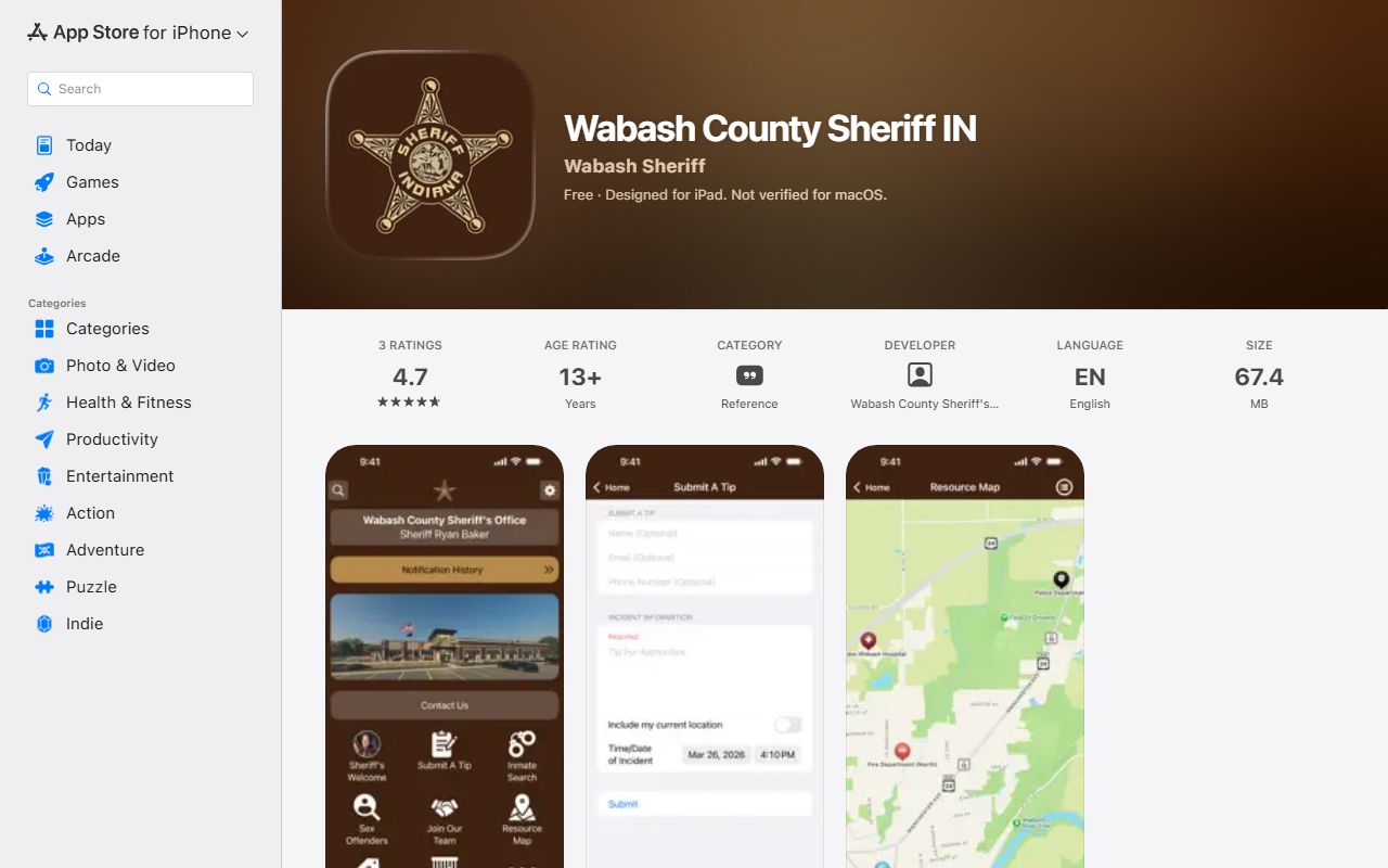 Wabash County inmate records sheriff iOS app listing
