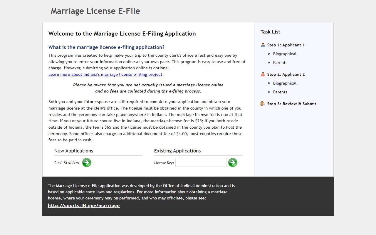 Wabash County marriage records Indiana e-file application