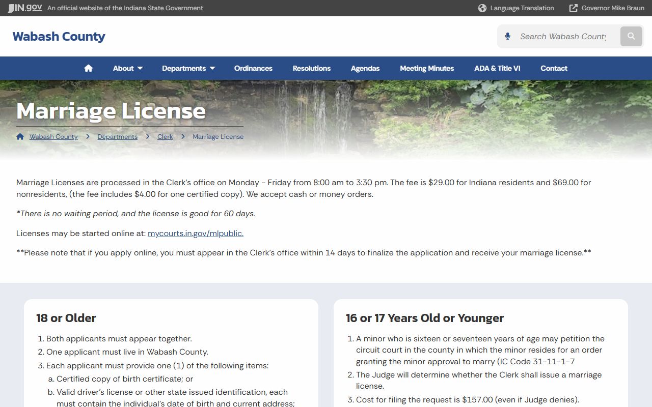 Wabash County marriage and divorce records marriage license requirements