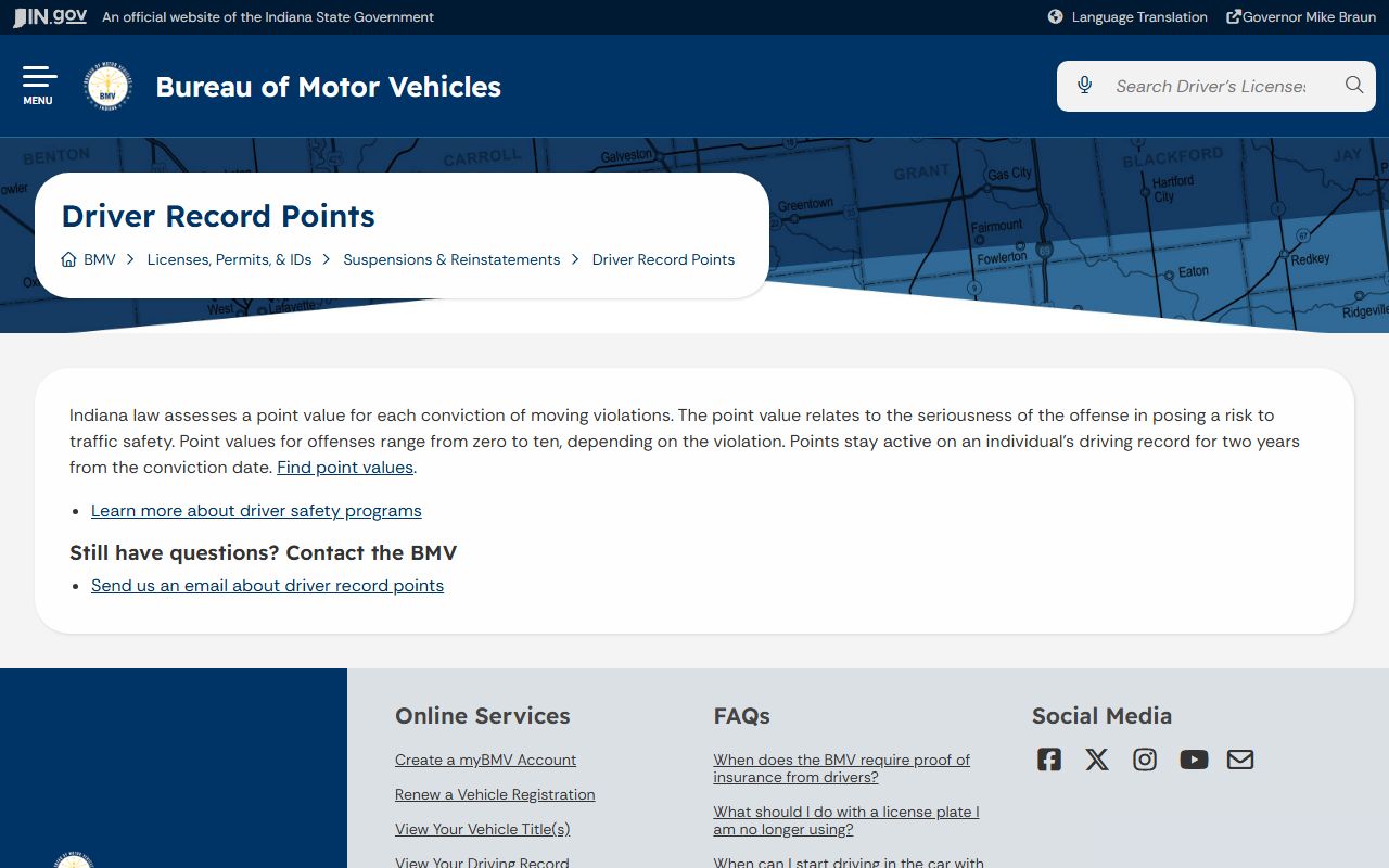 Wabash County traffic court records Indiana BMV points information