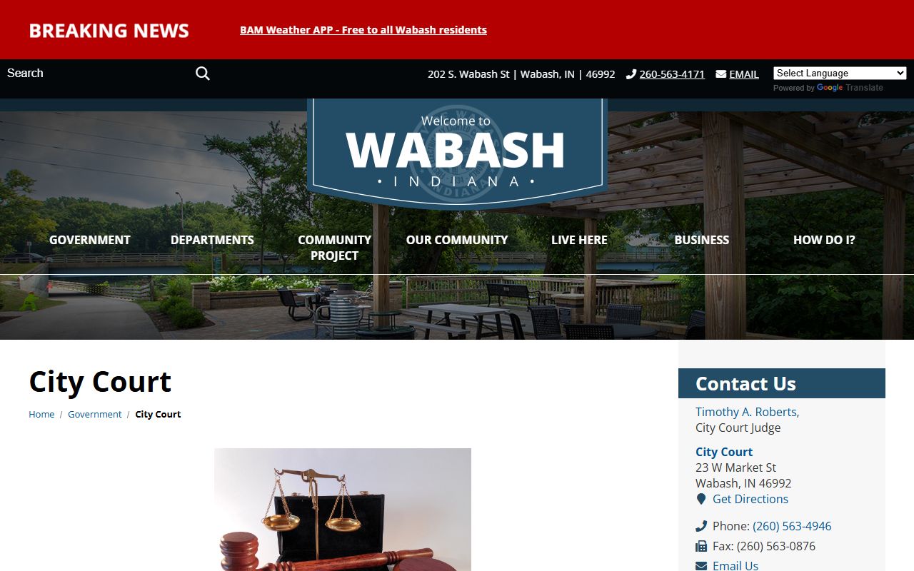 Wabash County traffic court records City Court payment and hearing information