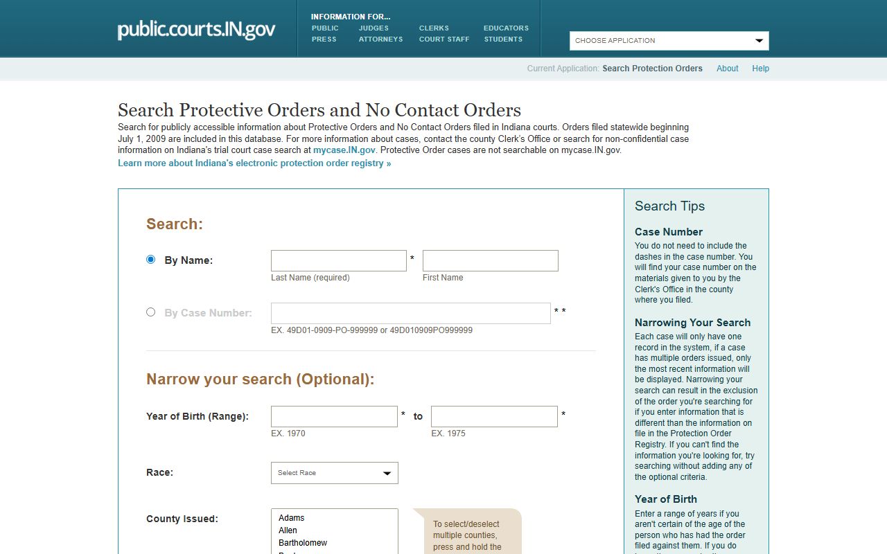 Wabash County warrant records protection order search channel