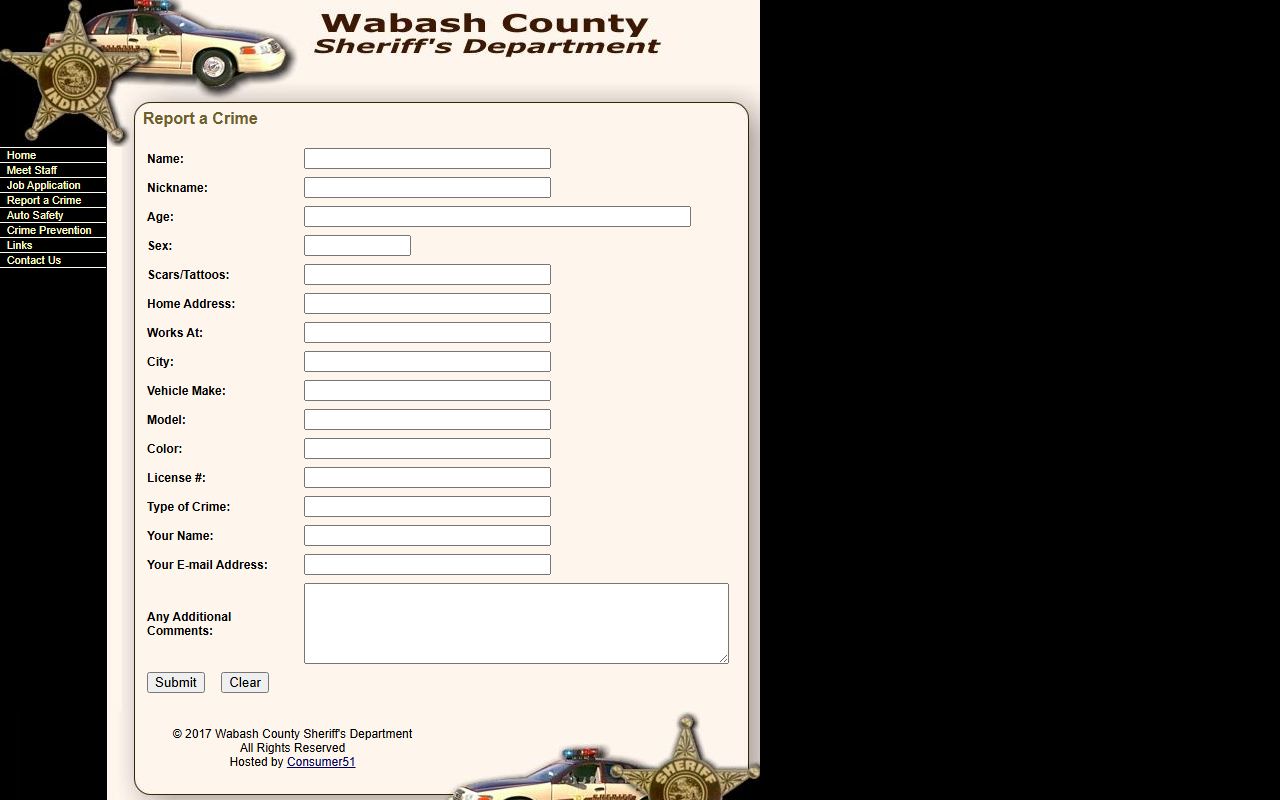Wabash County warrant records sheriff report a crime form